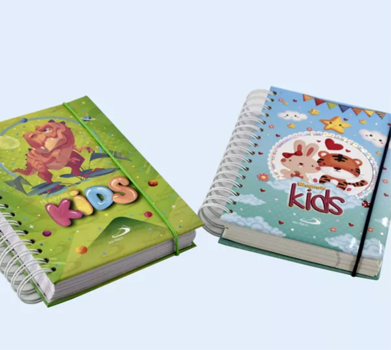 Dos cuadernos infantiles personalizados con espiral y elástico